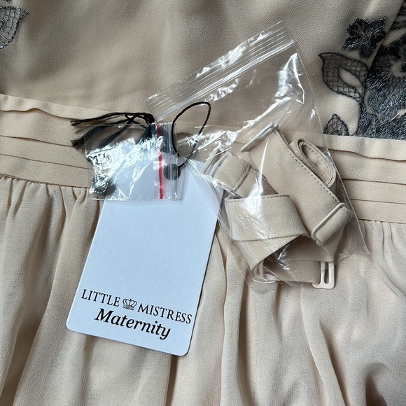 Little Mistress Maternity Cream Sweetheart Embroidery Midi Dress Baby Shower 10 - Picture 7 of 9